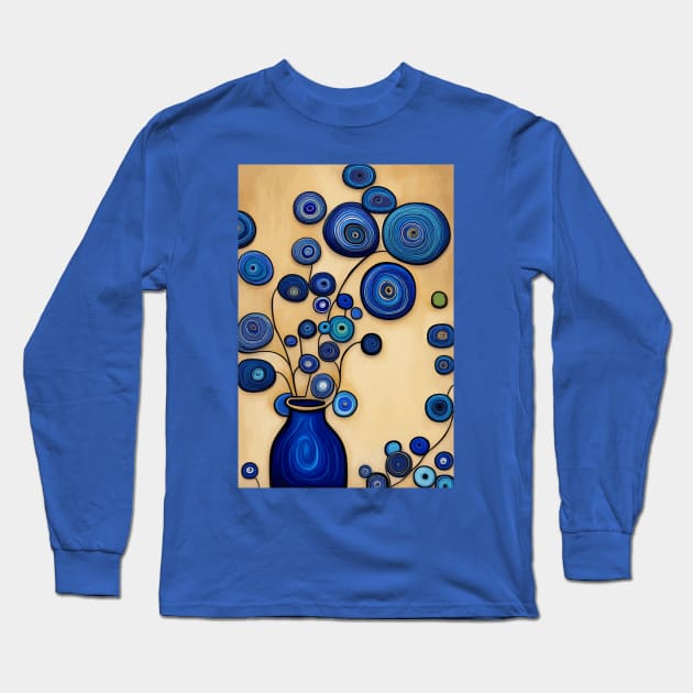 Cute Abstract Flowers in Blue Still Life Painting Long Sleeve T-Shirt by bragova